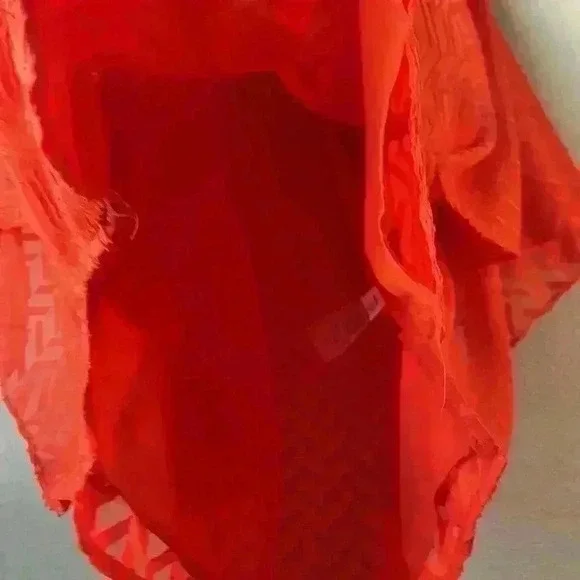 VINCE CAMUTO- NWT Orange Citrus Splash Ruffled Sleeves Blouse Sz Small - Picture 7 of 15